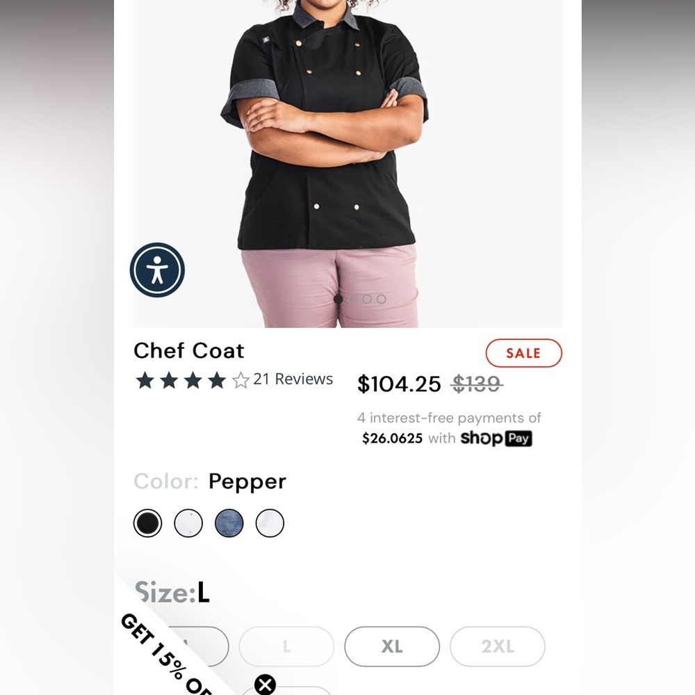 Hedley & Bennet Unisex Pepper Chef Coat Large
